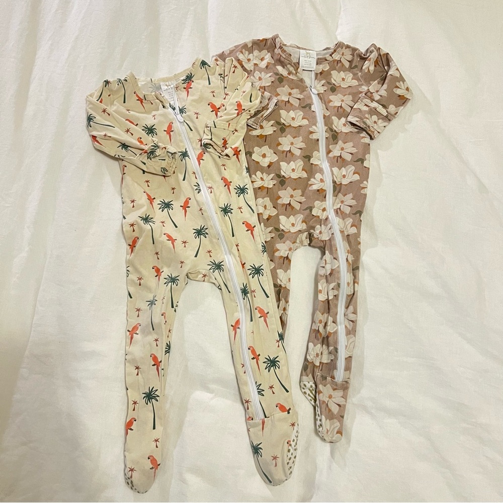 Bundle Velvet Fawn Zipper Footie- Parrot Paradise & Sweet Magnolia